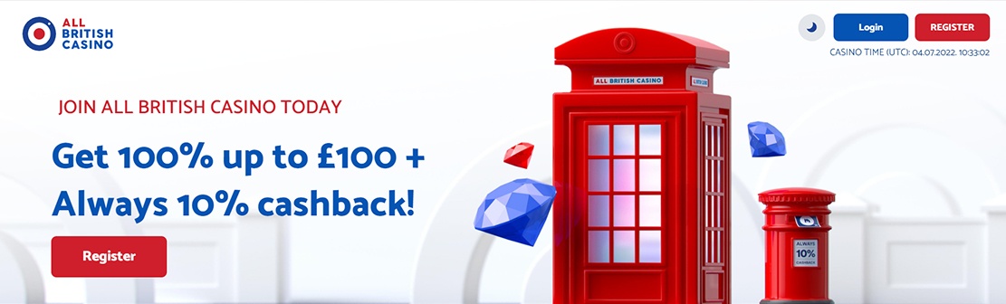 All British Casino – Claim up to £100 Welcome Match Bonus