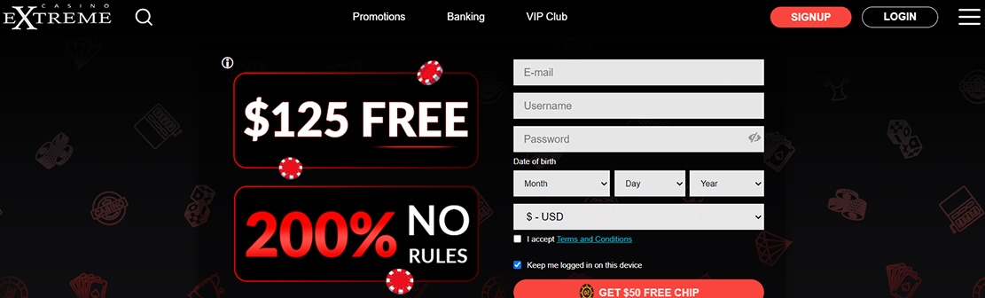 Casino Extreme – Claim 300 No Deposit Free Spins on All Slots Games