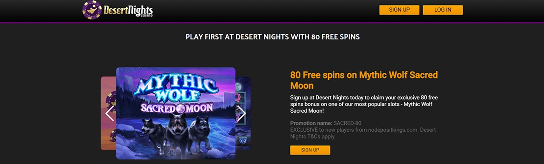 Desert Nights Casino – Claim 80 No Deposit Free Spins on Mythical Moon Sacred Wolf