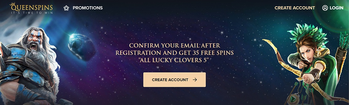 QueenSpins Casino – Claim 35 No Deposit Free Spins on All Lucky Clovers 5