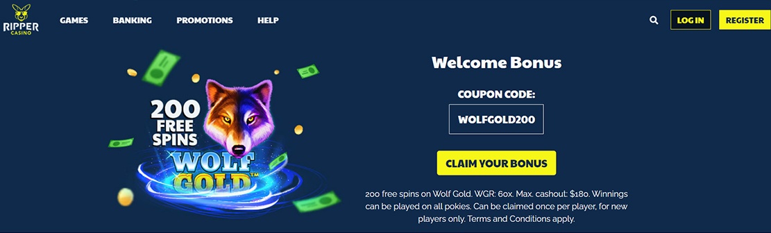 Ripper Casino – Claim 200 No Deposit Free Spins on Wolf Gold
