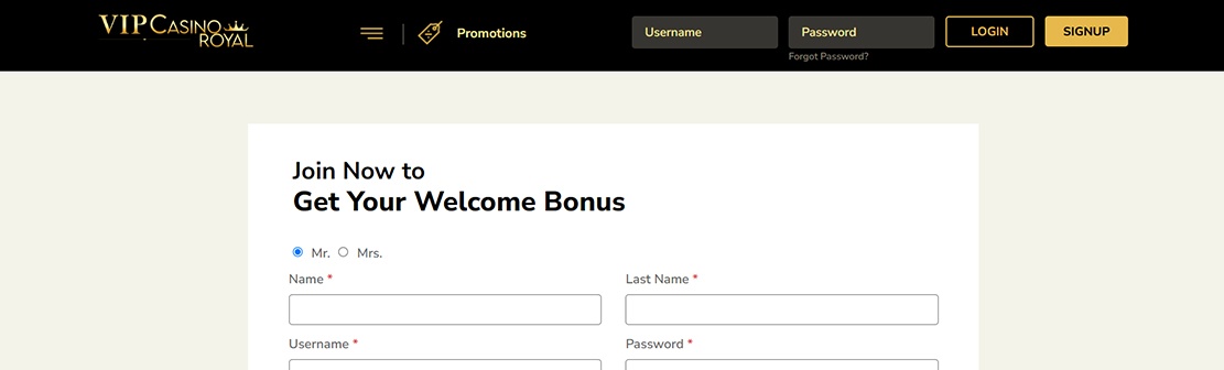 VIP Casino Royal – Claim $2500 Welcome Match Bonus